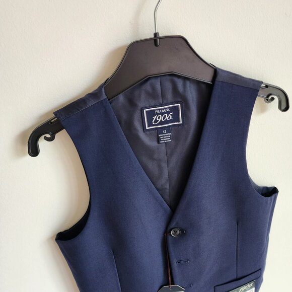 Size 12 Boys Vest Navy Blue Wedding Ringbearer Jos A Bank Kids Polyester Nwt New - Picture 15 of 17